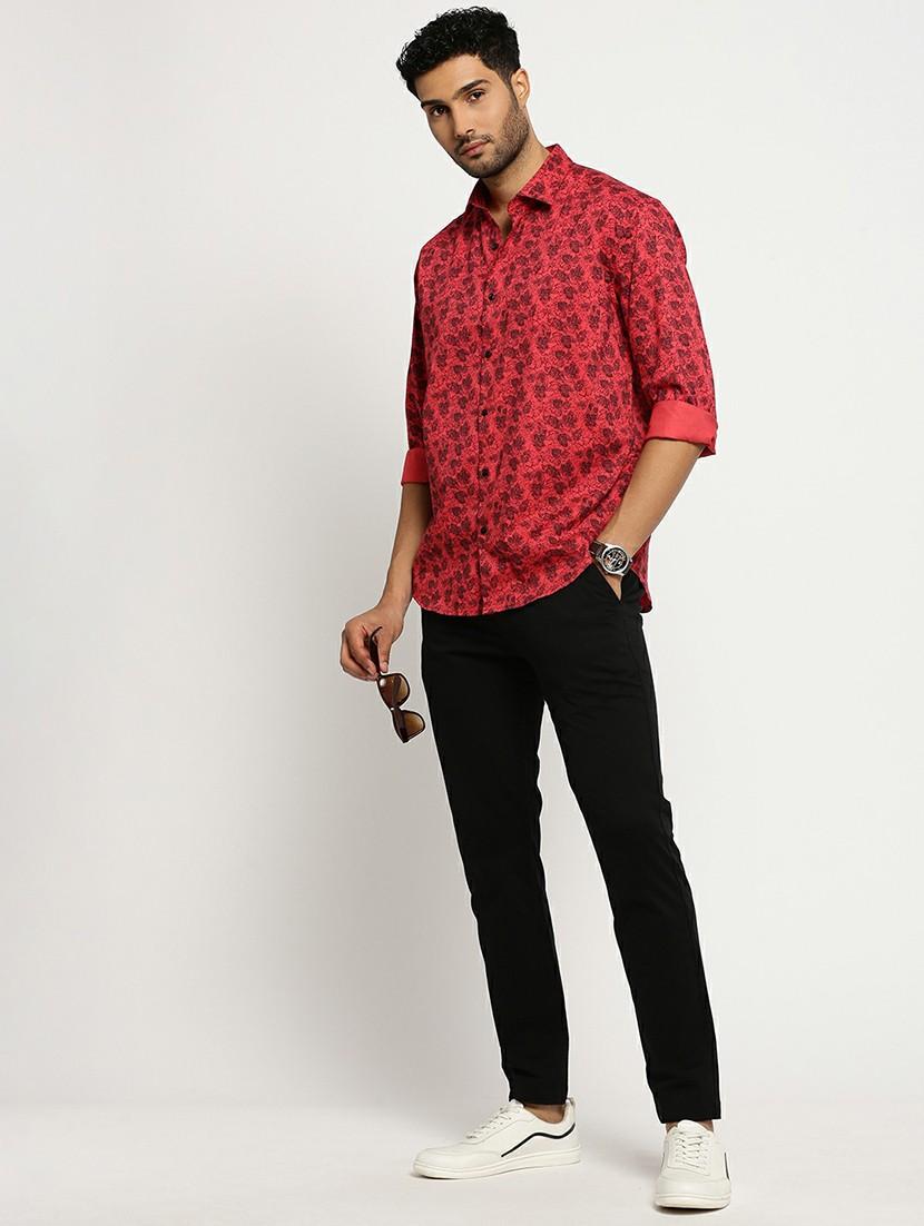 red cotton blend casual shirt - 20598823 - Standard Image - 4