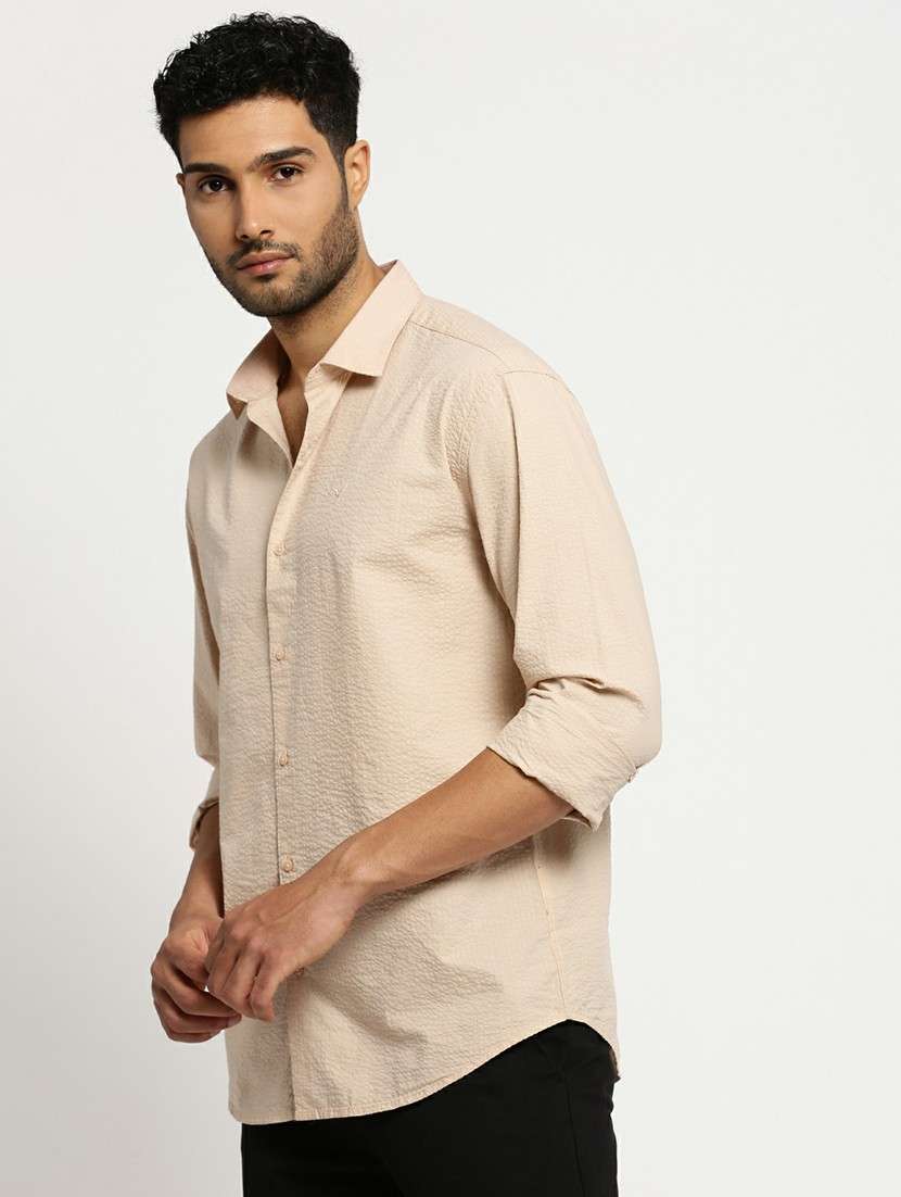 beige cotton blend casual shirt - 20598831 -  Standard Image - 1