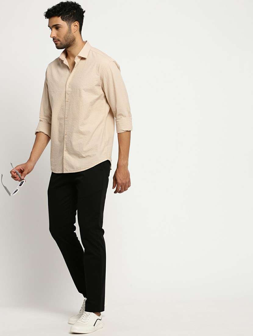 beige cotton blend casual shirt - 20598831 -  Standard Image - 4