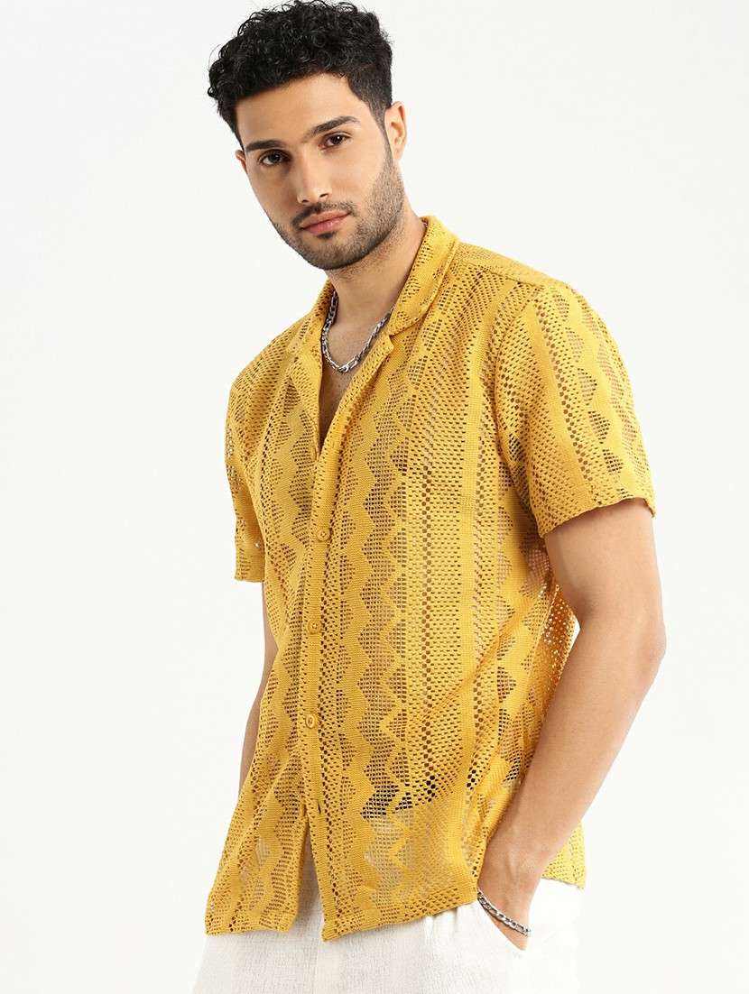 mustard cotton blend casual shirt - 20598841 -  Standard Image - 1