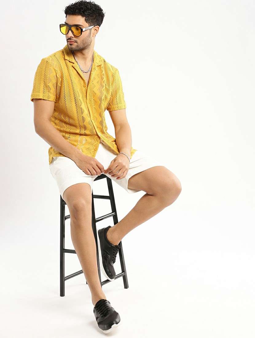 mustard cotton blend casual shirt - 20598841 -  Standard Image - 4