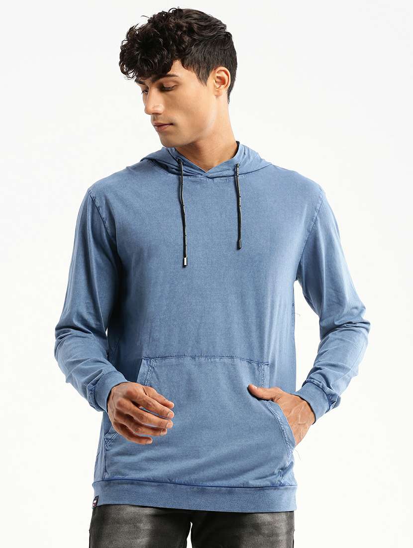 blue cotton blend plain sweatshirt