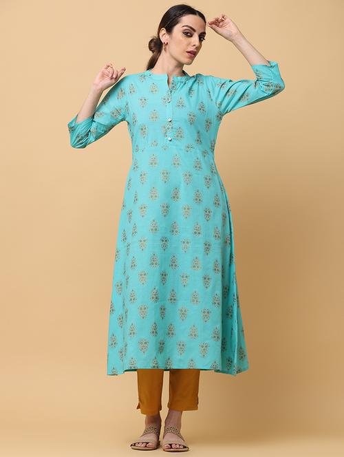 women blue printed a-line kurta - 20598893 -  Standard Image - 0