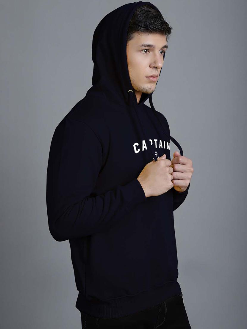 men navy blue chest print hooded sweatshirt - 20598917 - Standard Image - 1