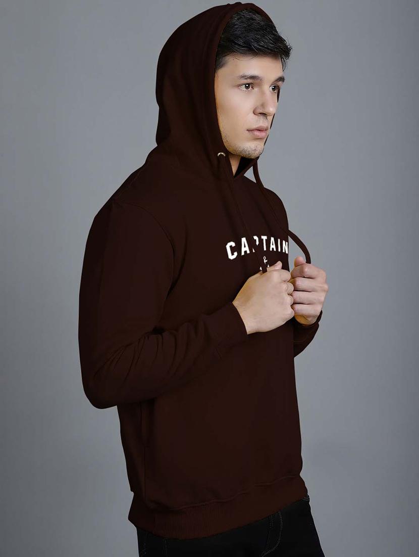 men coffee brown chest print hooded sweatshirt - 20598918 - Standard Image - 1