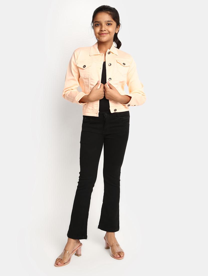 girls peach solid regular jacket - 20599254 - Standard Image - 4