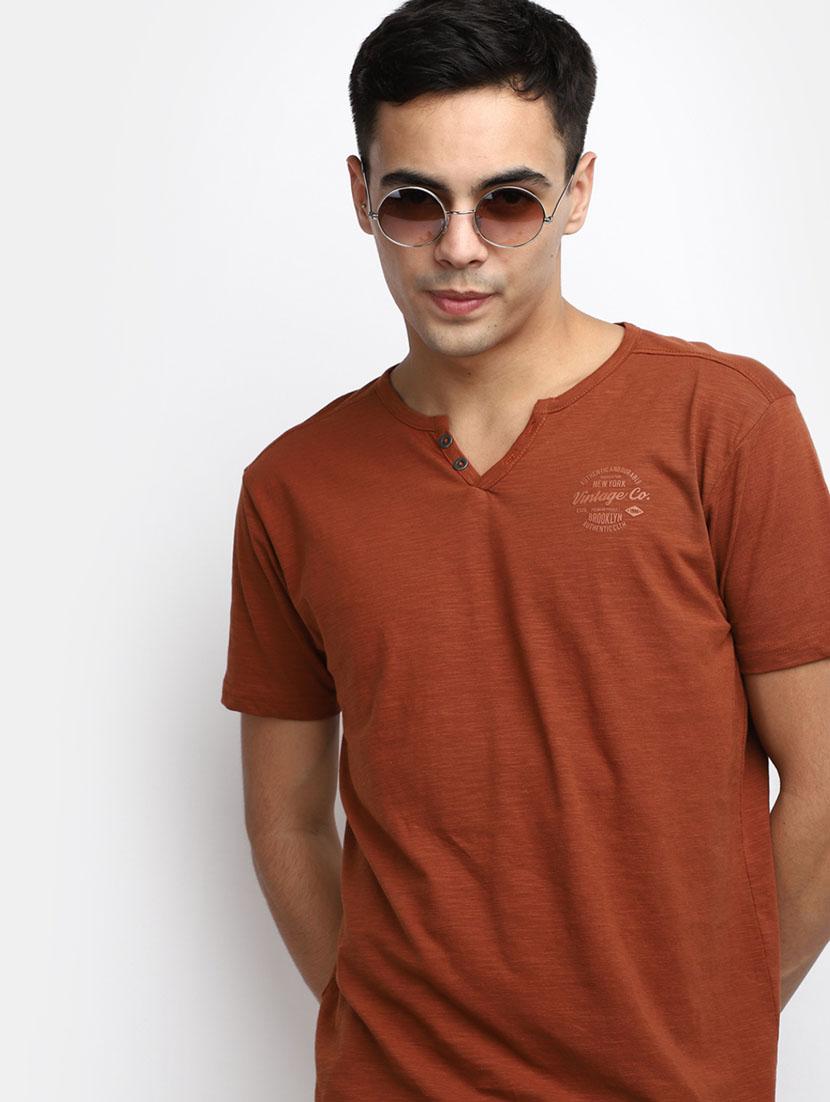 solid rust cotton casual t-shirt - 20599958 - Standard Image - 1