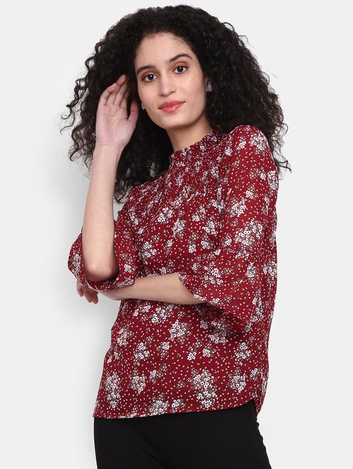 maroon cotton floral top - 20600098 - Standard Image - 0