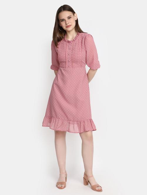 mauve georgette a-line dress - 20600128 -  Standard Image - 0