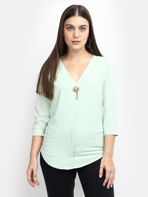 green polyester a line top - 20600153 - Standard Image - 0