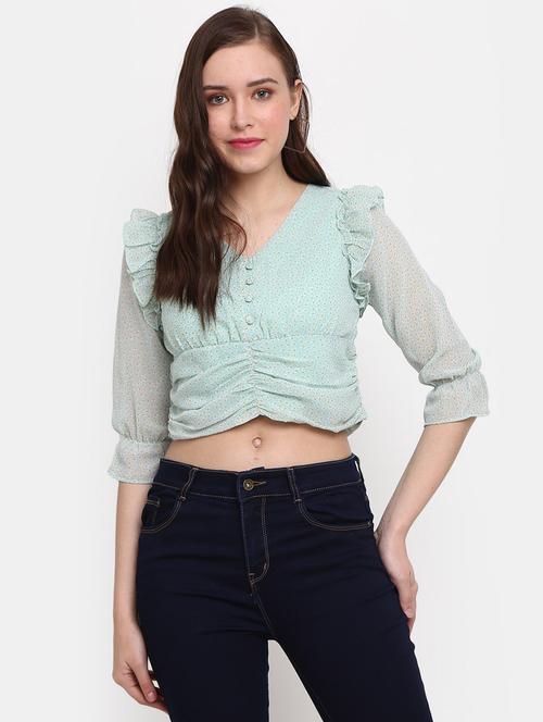 green rayon crop top - 20600156 -  Standard Image - 0