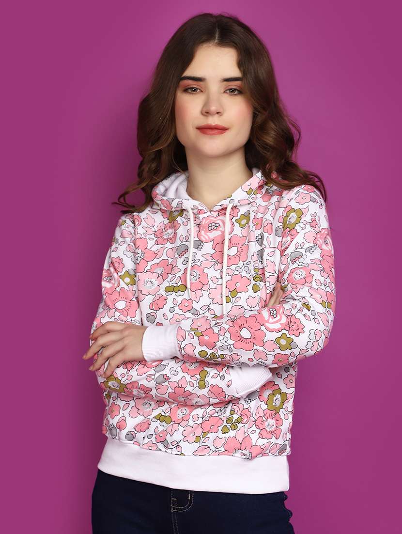 white florals printed sweatshirts