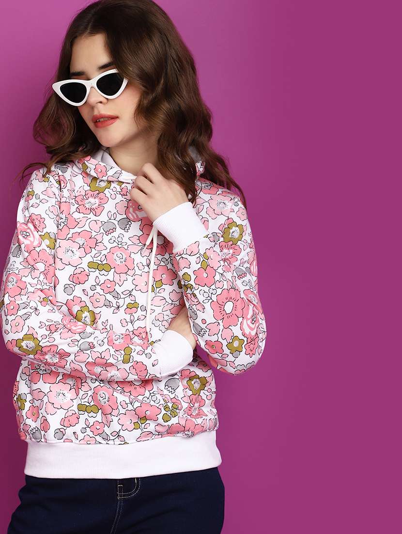 white florals printed sweatshirts - 20600202 -  Standard Image - 1