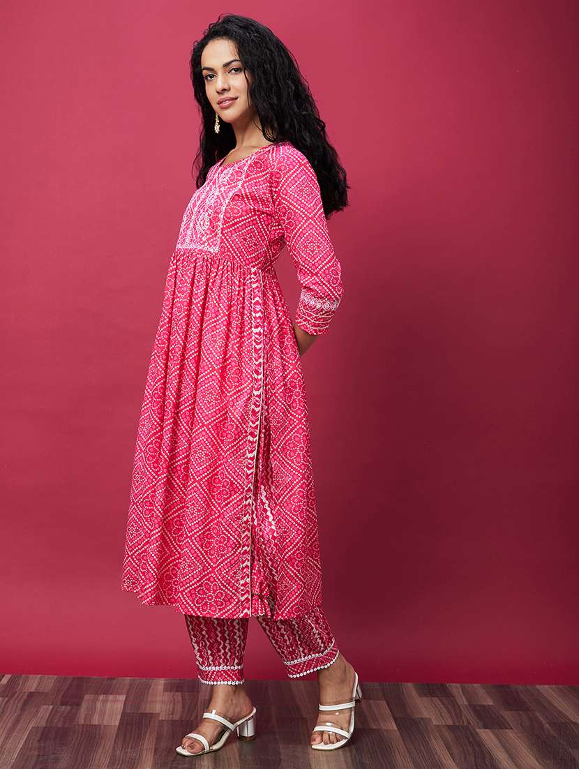 women bandhani printed kurta salwar set - 20600229 -  Standard Image - 1
