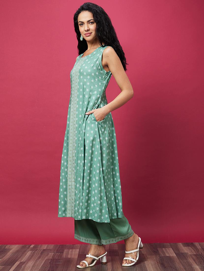 ai aqua printed kurta pant set - 20600232 - Standard Image - 1