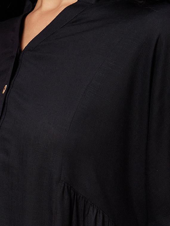 globus women black mandarin collar embroidered bishop sleeves asymmetric hem panelled a-line kurta - 20600233 - Standard Image - 4
