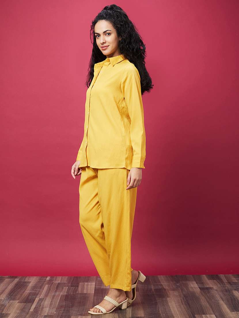 yellow solid top and palazzos co-ord set - 20600238 -  Standard Image - 1