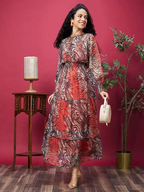 women orange abstract printed maxi dress - 20600242 - Standard Image - 0