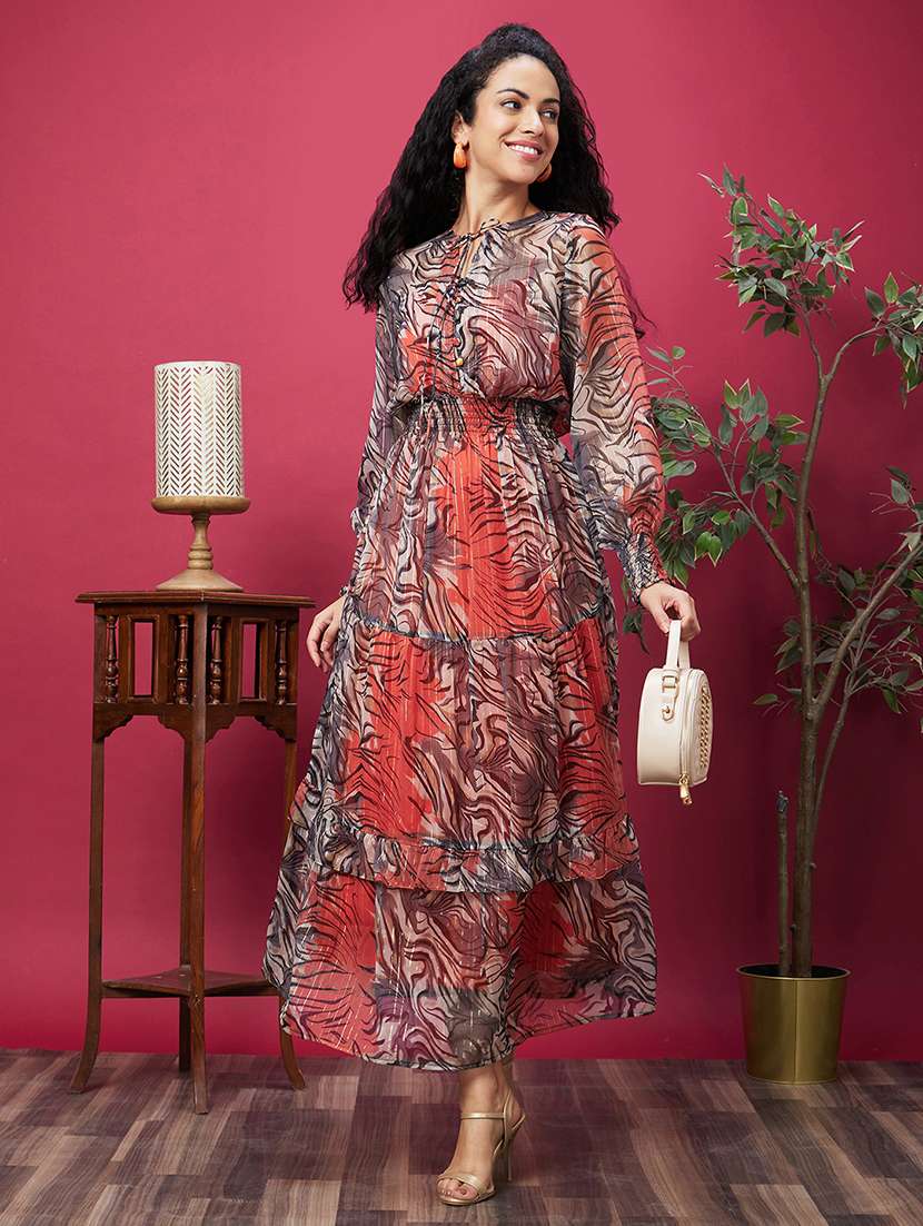 women orange abstract printed maxi dress - 20600242 - Zoom Image - 0