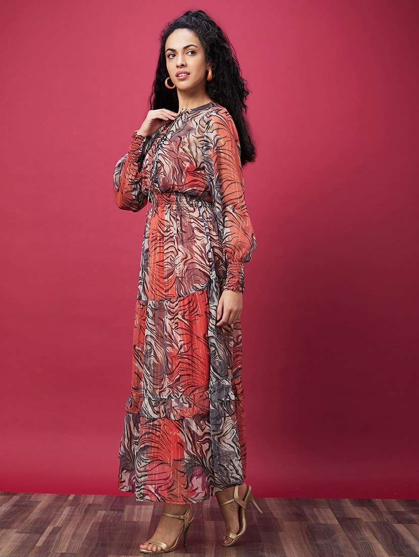women orange abstract printed maxi dress - 20600242 - Standard Image - 1