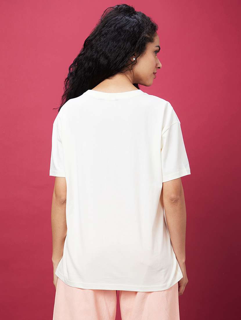 women round neck graphic printed boxy t-shirt - 20600248 -  Standard Image - 1