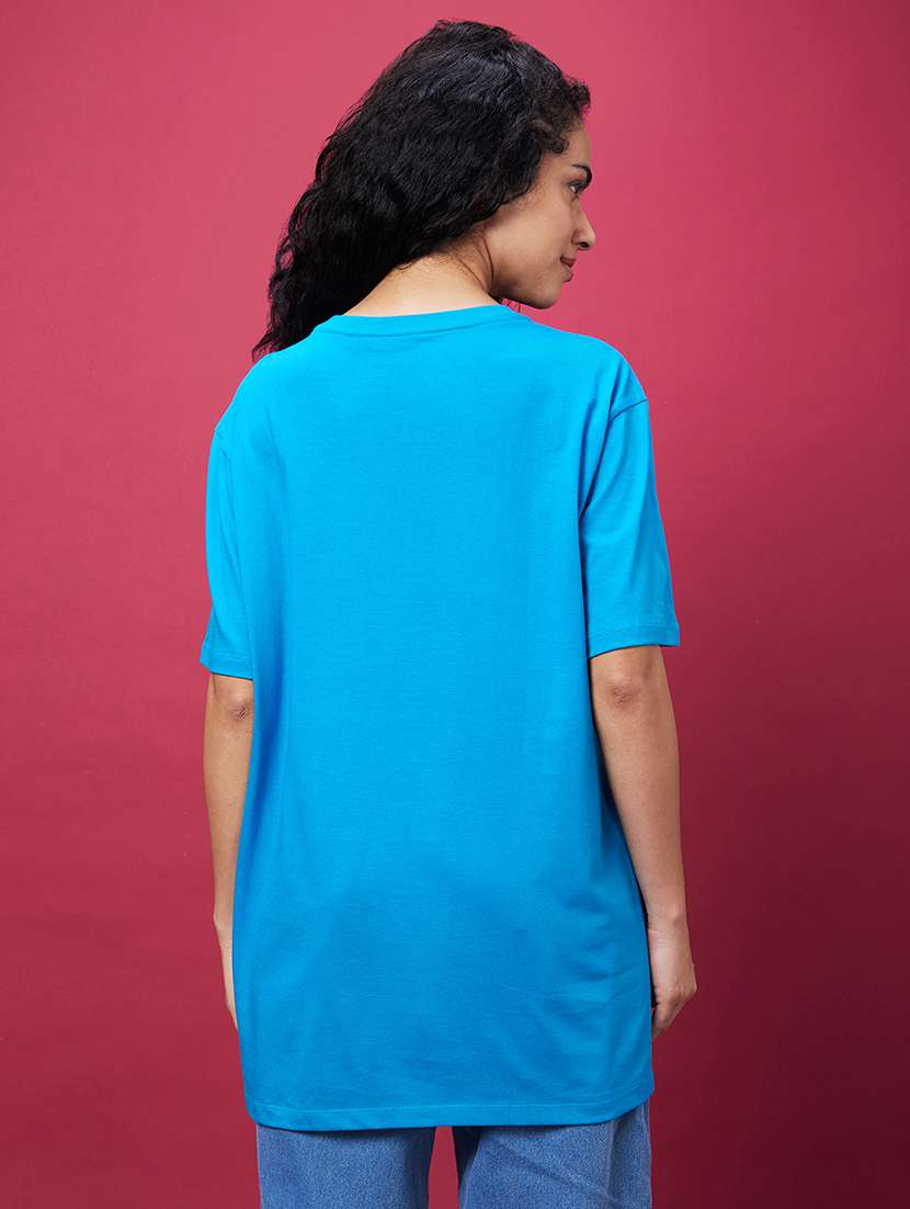 women round neck typographic printed oversized t-shirt - 20600252 -  Standard Image - 1