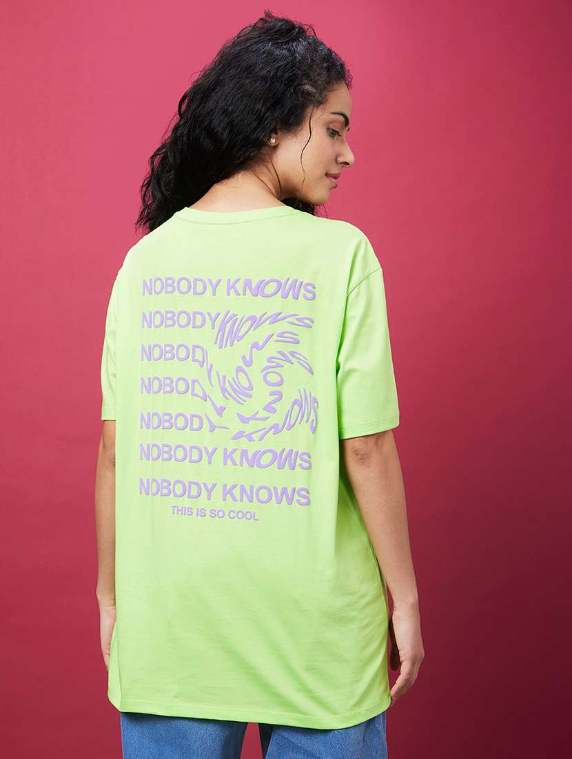women round neck typographic printed oversized t-shirt - 20600253 -  Standard Image - 1