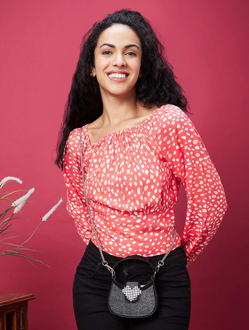 orange animal printed regular top