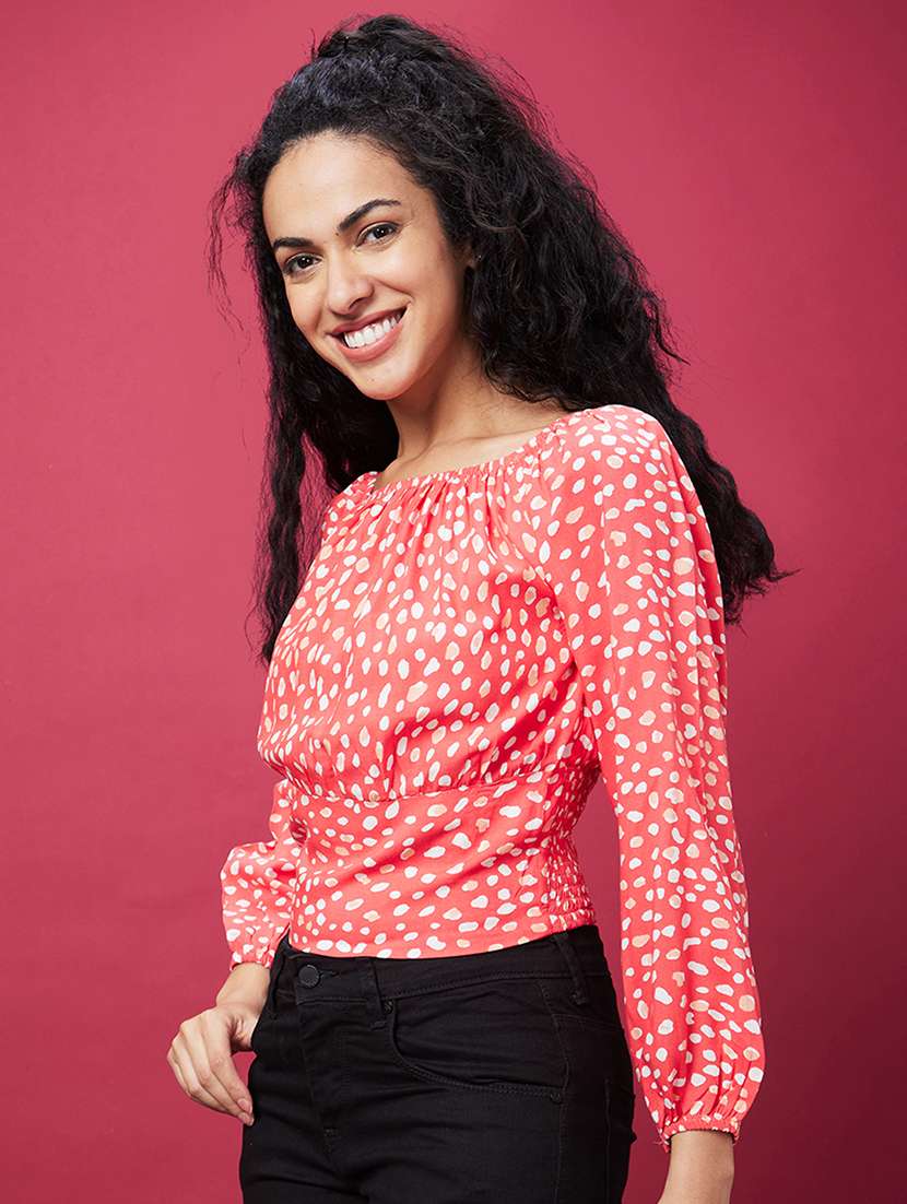 orange animal printed regular top - 20600265 -  Standard Image - 1