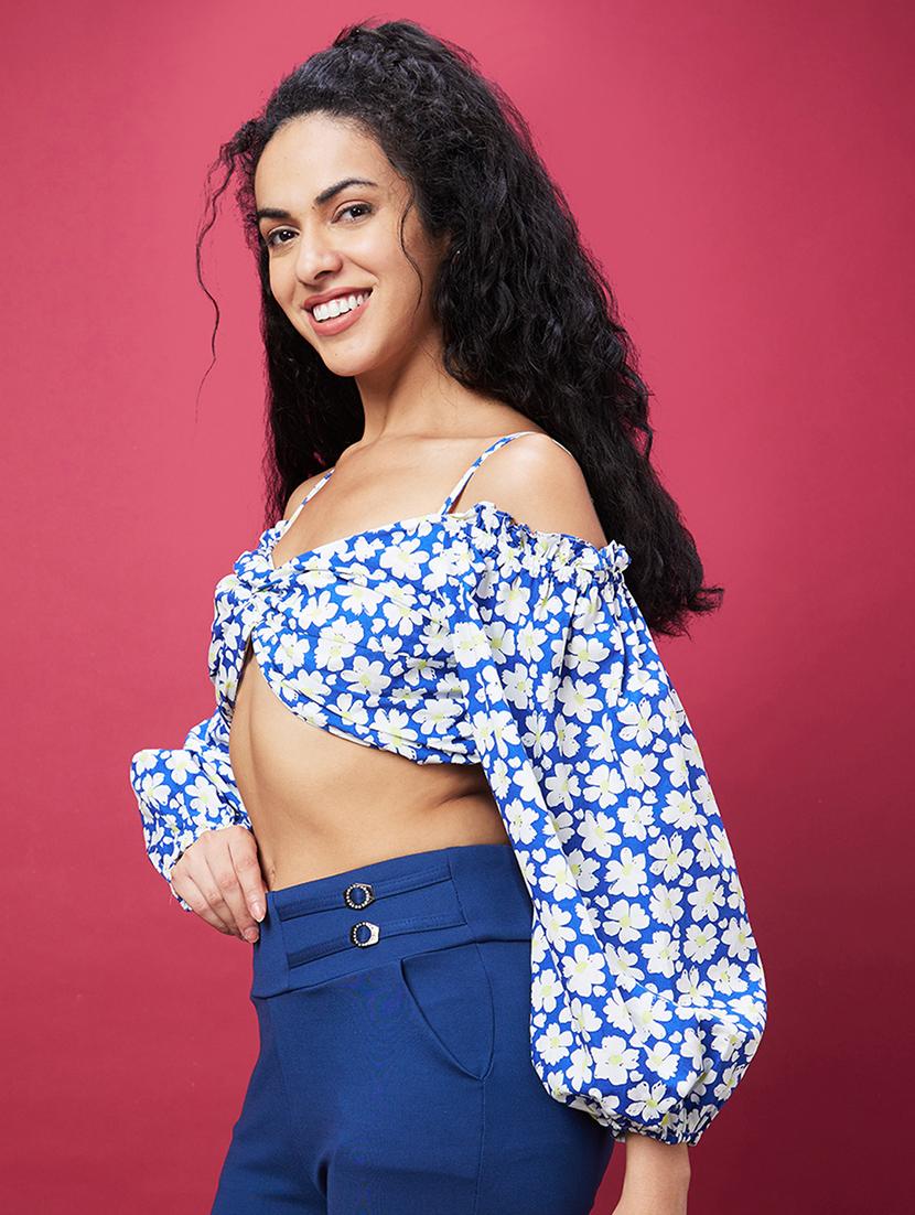 blue floral printed crop top - 20600267 - Standard Image - 1