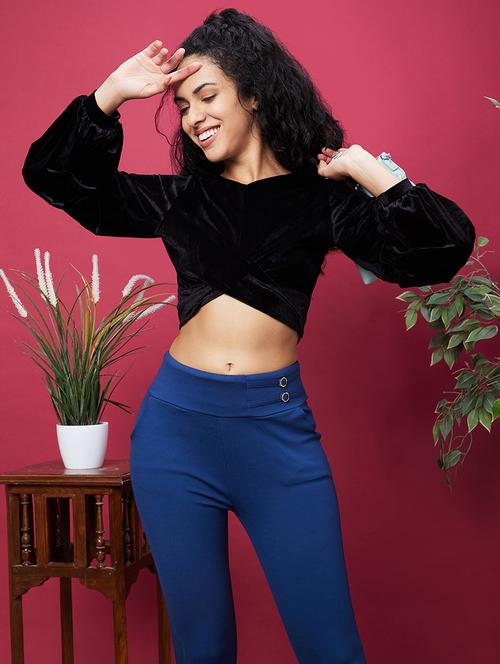 women black solid crop top - 20600270 -  Standard Image - 0