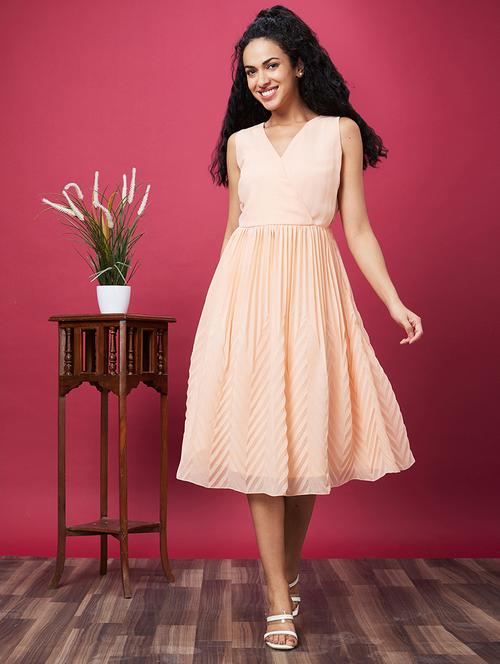 women peach solid fit & flare dress - 20600275 -  Standard Image - 0