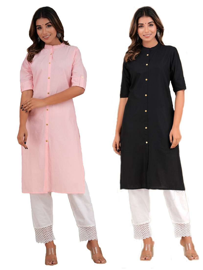 women pack of 2 solid kurta - 20600297 -  Standard Image - 1