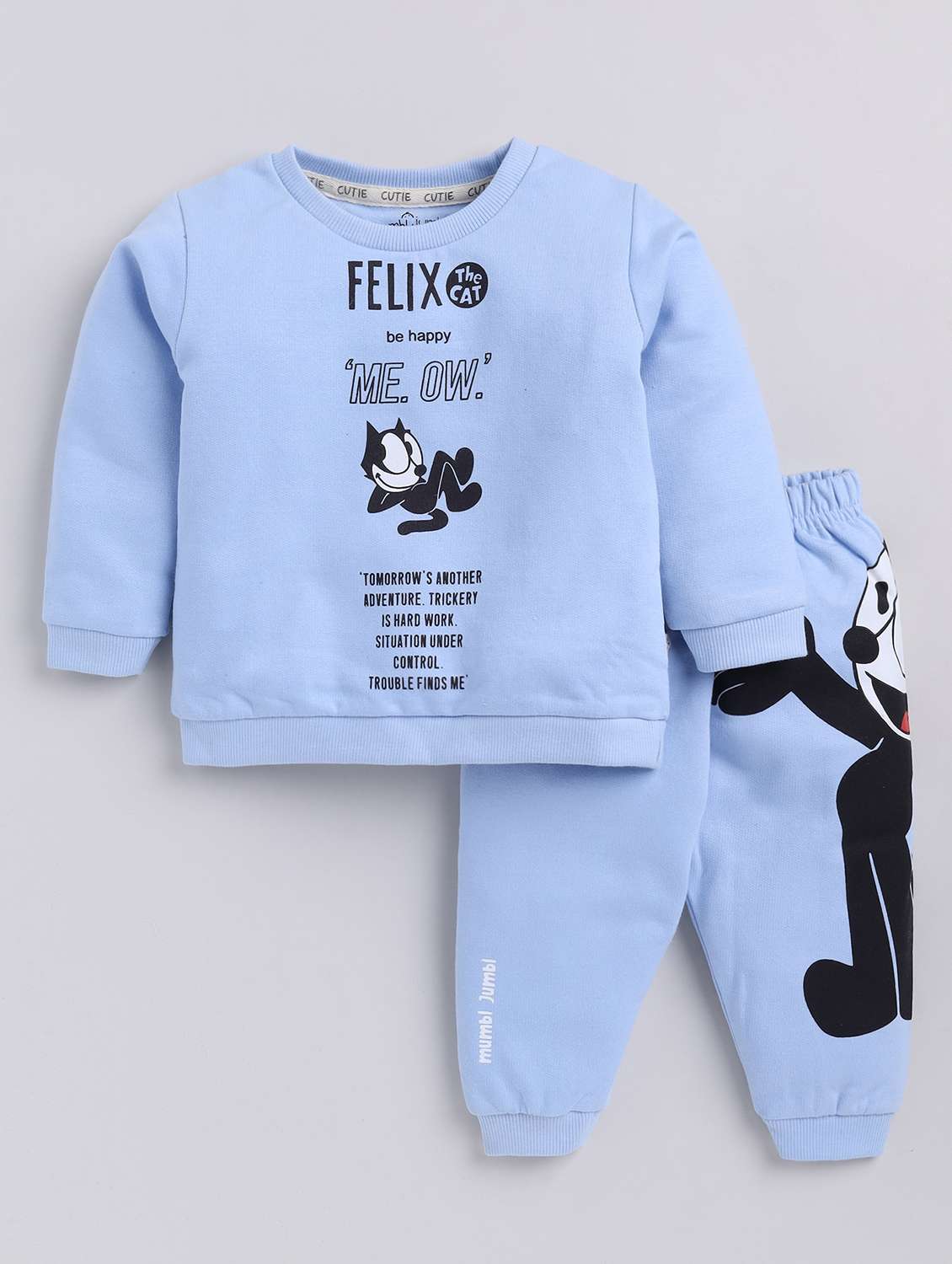 light blue printed full length twin set