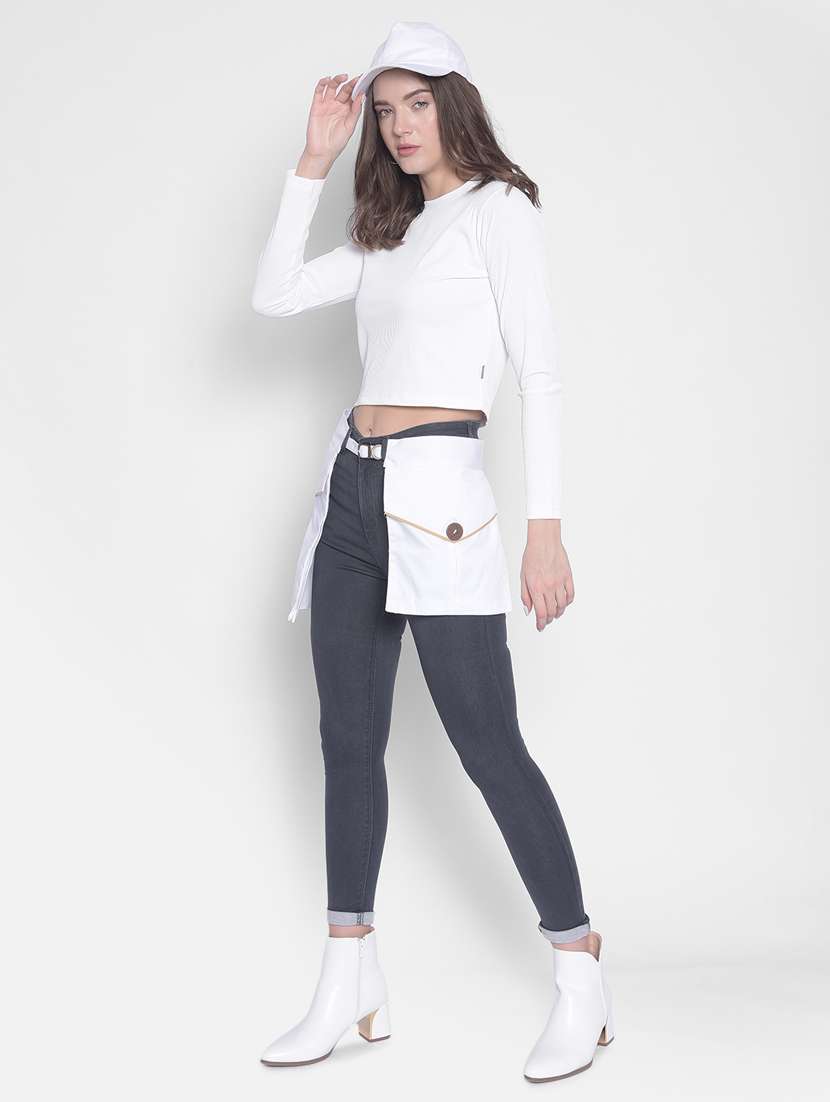 women solid white crop top - 20601226 -  Standard Image - 4