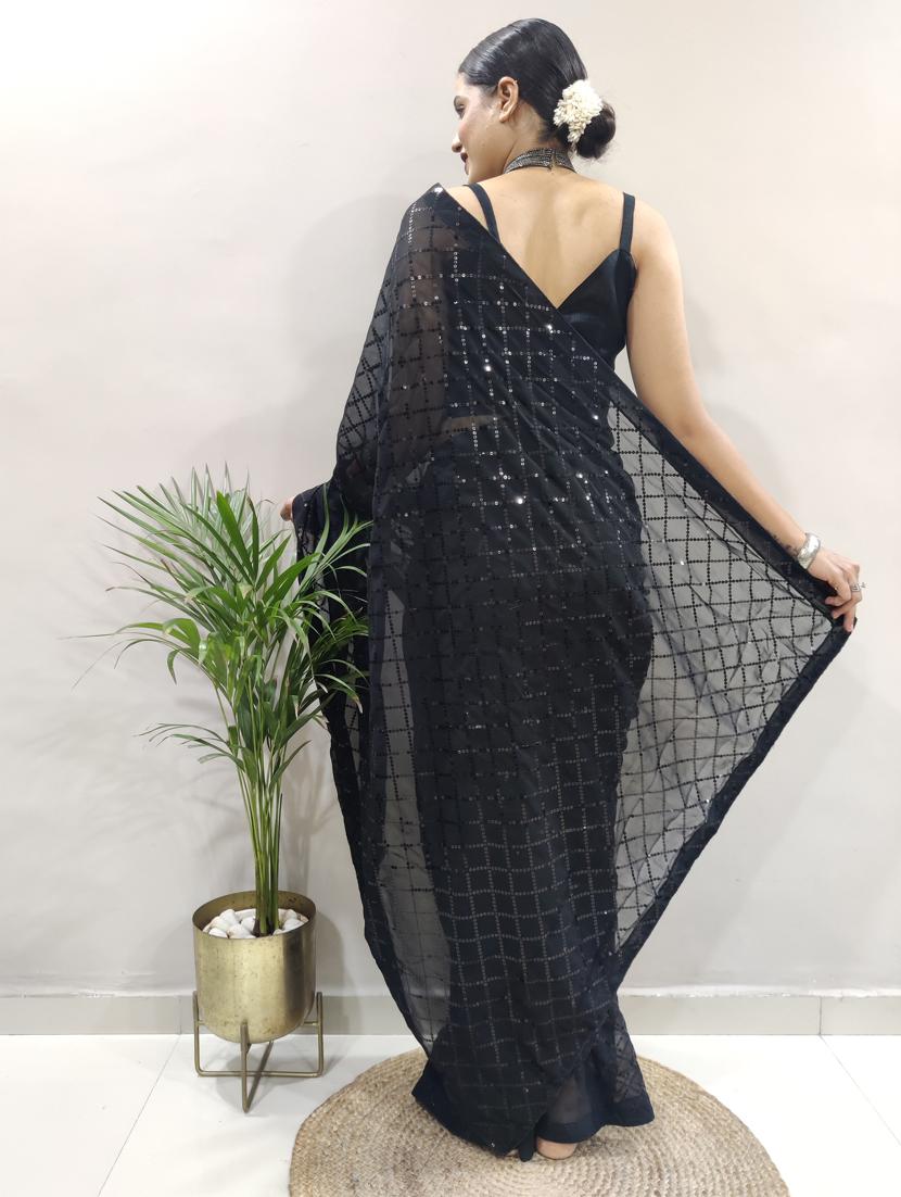 women sequined saree with blouse - 20601242 -  Standard Image - 1