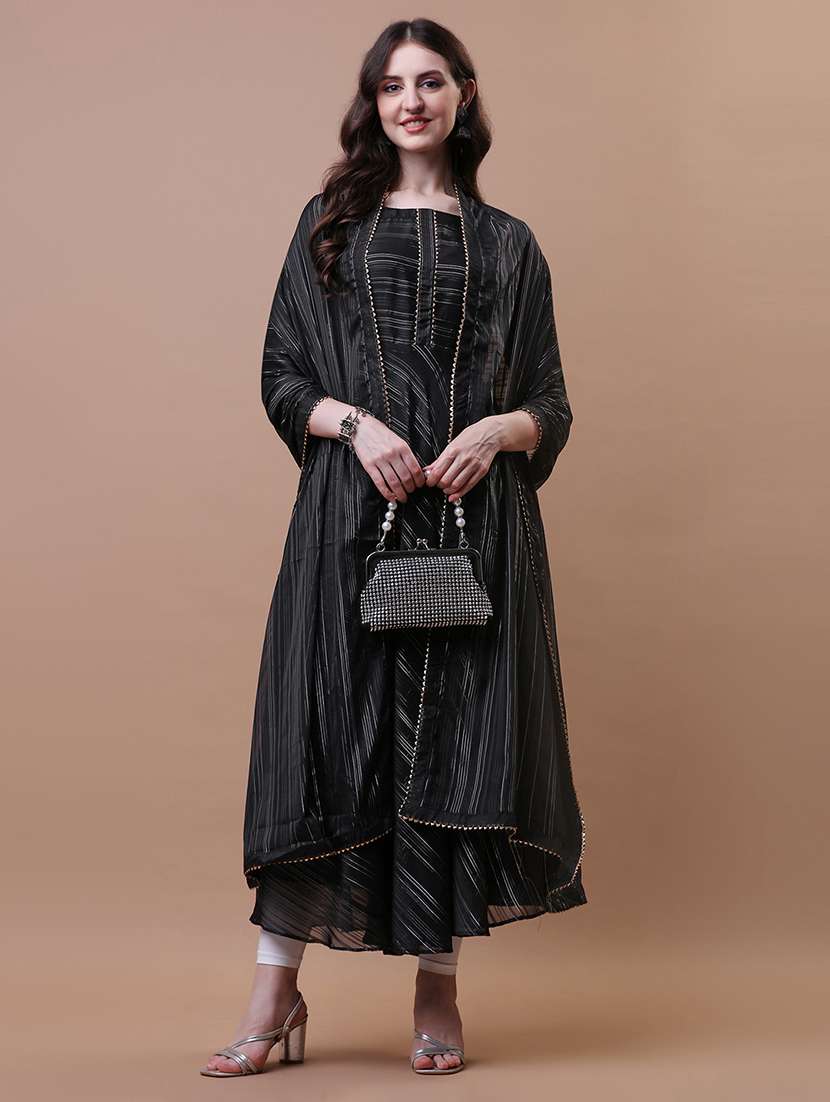black striped georgette kurta dupatta set