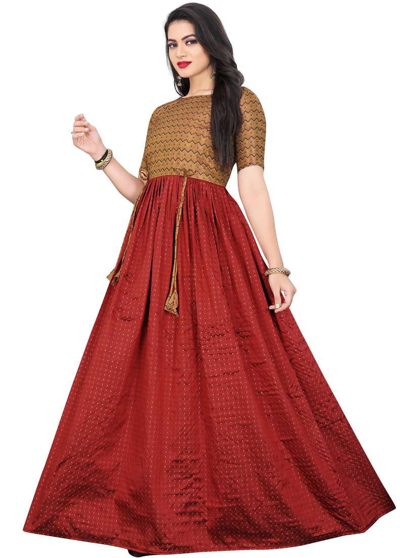 women boat neck self design flared gown - 20601319 - Standard Image - 1