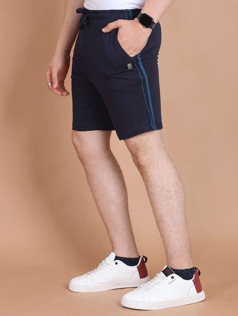 Men Navy Blue Side Taped Bermuda Shorts - 20601354 -  Standard Image - 1