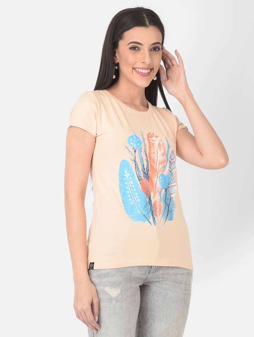 women front print round neck t-shirt - 20601381 -  Standard Image - 1