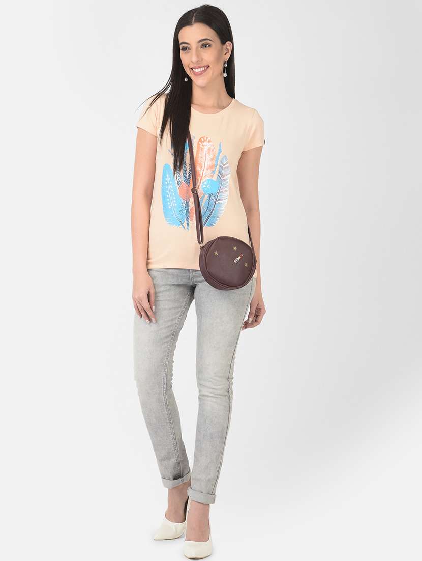 women front print round neck t-shirt - 20601381 -  Standard Image - 4