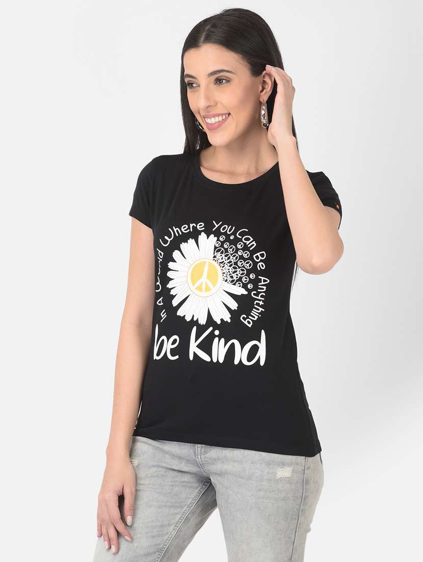 women front print round neck t-shirt - 20601383 -  Standard Image - 1