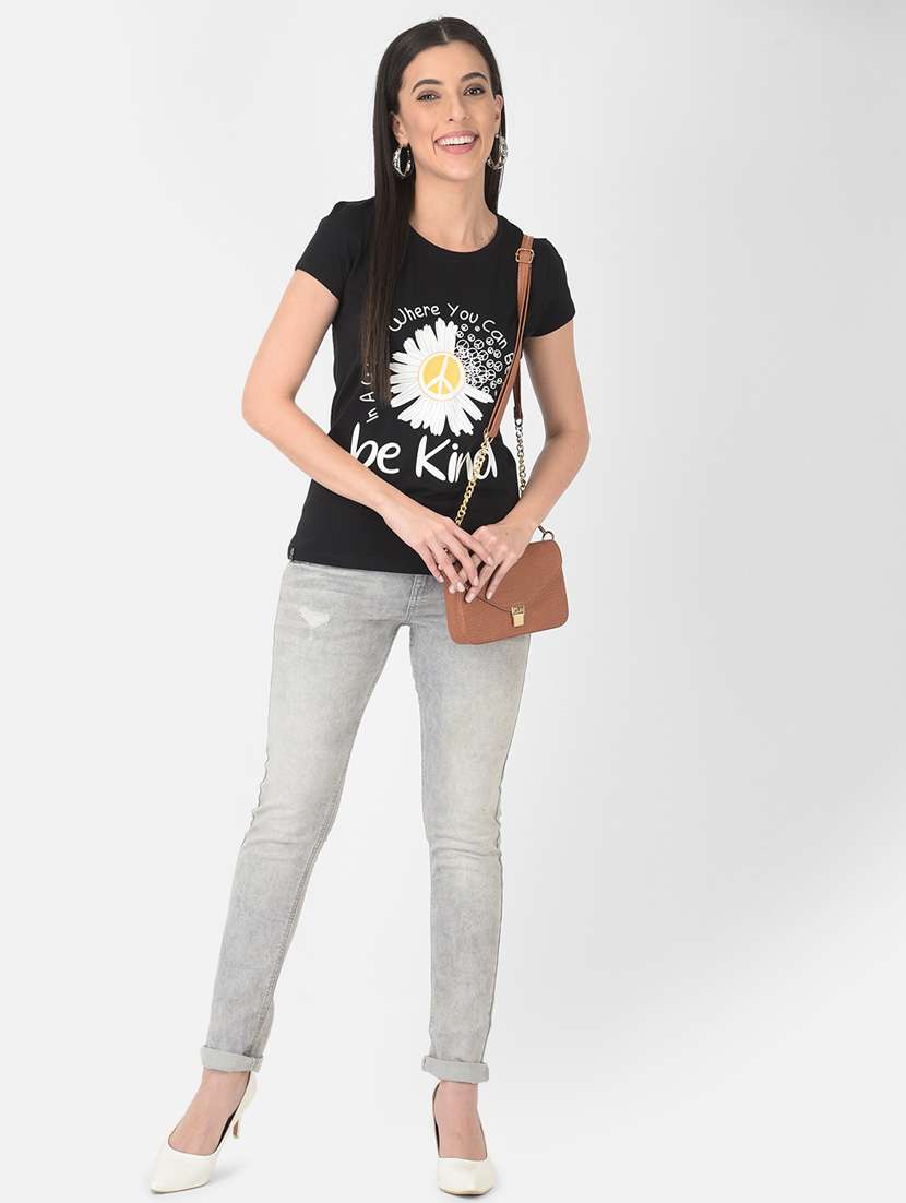 women front print round neck t-shirt - 20601383 -  Standard Image - 4