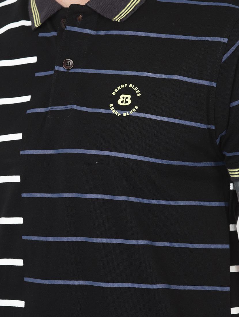 men black stripes polo neck t-shirt - 20601422 - Standard Image - 4
