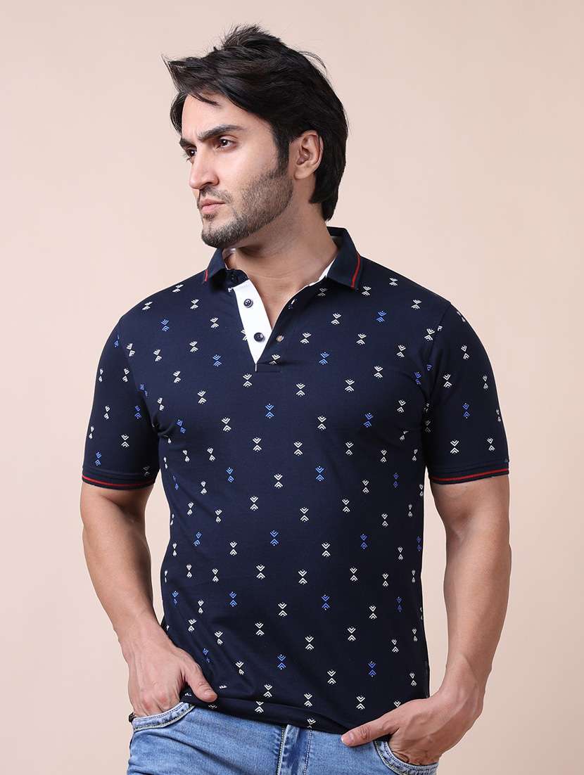 men navy blue polo neck t-shirt
