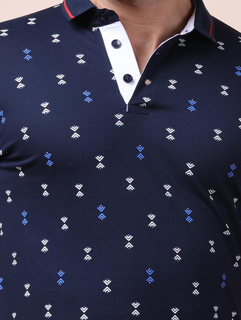 men navy blue polo neck t-shirt - 20601433 - Standard Image - 4