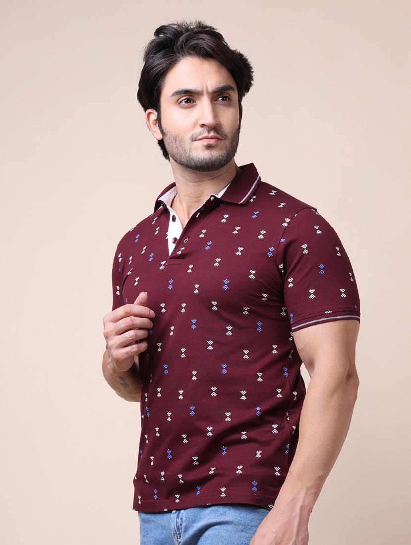 men maroon printed polo neck t-shirt - 20601442 -  Standard Image - 1