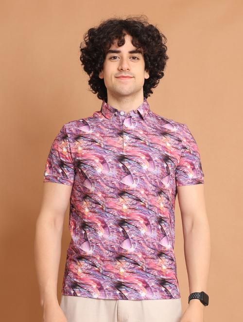 purple printed short sleeve polo t-shirt - 20601448 - Standard Image - 0