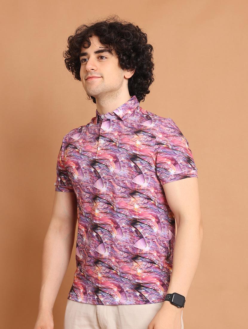 purple printed short sleeve polo t-shirt - 20601448 - Standard Image - 1