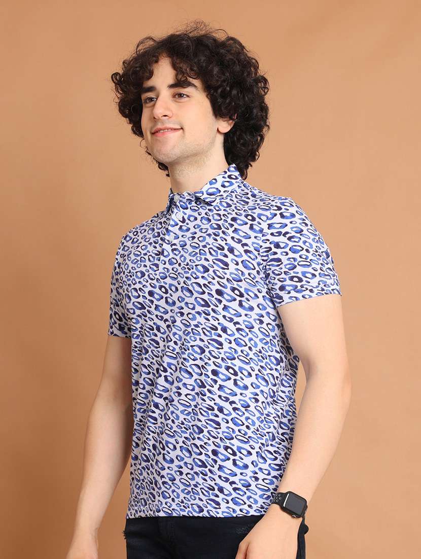 blue printed short sleeve polo t-shirt - 20601449 -  Standard Image - 1